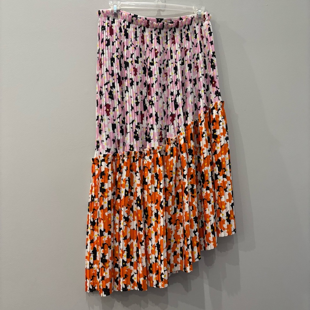 KENZO Floral-Print Pleated Midi Skirt with Asymmetric Hem